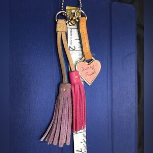 DOONEY & BOURKE Pink Heart Leather Strap Key Fob Bag Charm KEYCHAIN w/TASSEL